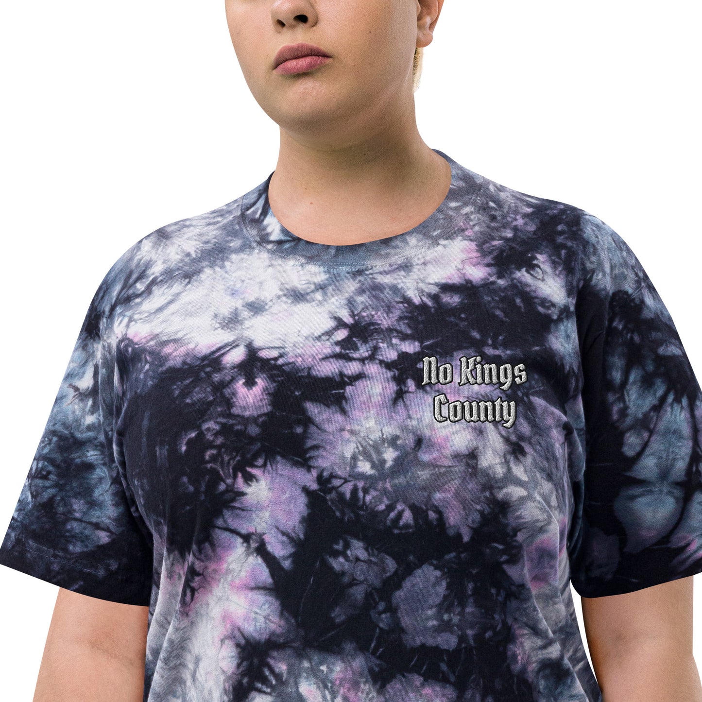 No Kings County Oversized Tie-Dye T-Shirt | Embroidered Anti-Government Streetwear | Rebellion Tee | Resist Tyranny | Anarchy Shirt